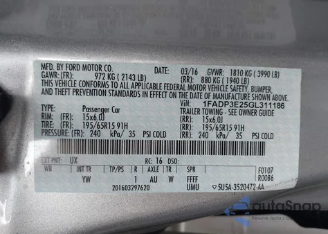 2016 Ford Focus S из США, поврежденный, VIN 1FADP3E25GL311186